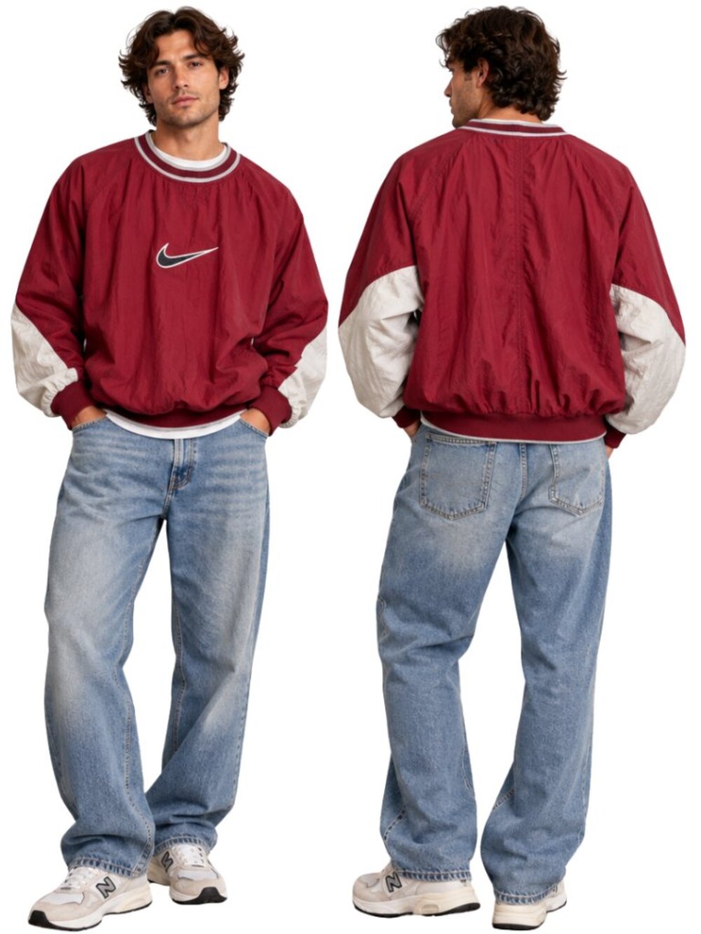 Vintage Nike Big Swoosh Windbreaker Pullover Jacket Mens XXL Red Ivory Retro 90s